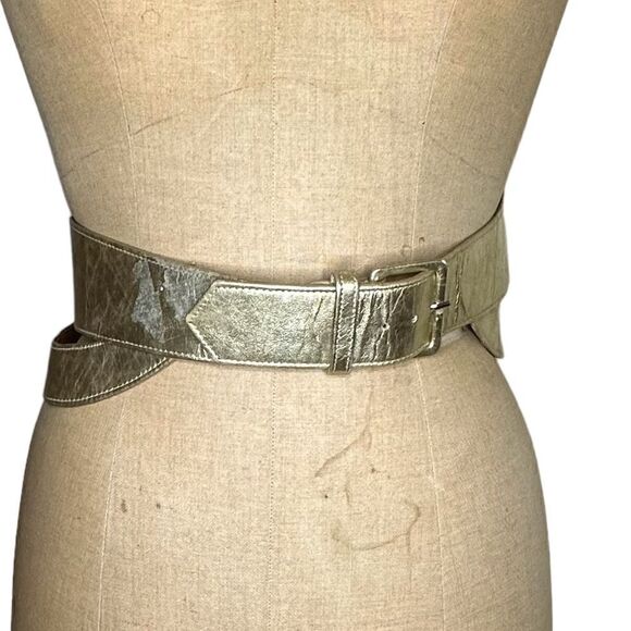 1980s Vintage Karl Lagerfeld Gold Leather Belt Size XS main image 11